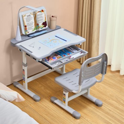 Sada dětských židlí a psacího stolu Stolní lampa s nastavitelnou výškou a nakloněním šedé
