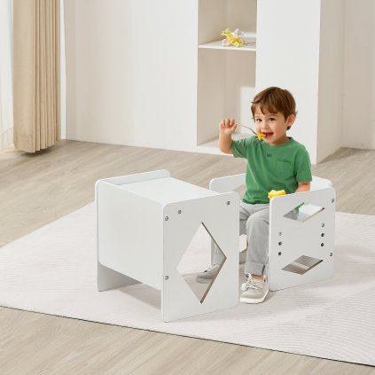 Set odstavovacího stolu a židličky Montessori dětský stolek a židle bílé