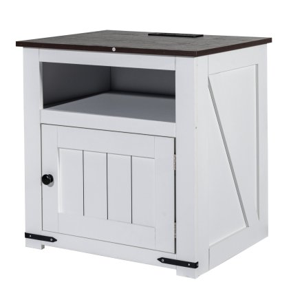 Farmhouse End Table Square Noční stolek s USB porty a výstupy Bílý