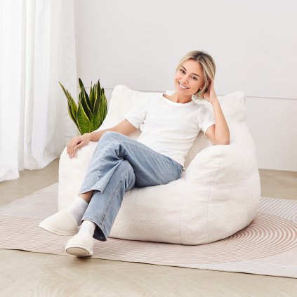 3stopá židle Bean Bag s měkkými područkami a úložnou kapsou v bílé barvě