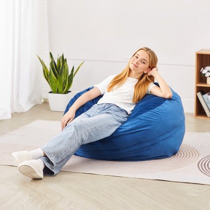 3stopé kulaté křeslo Bean Bag s odnímatelným potahem a holandskou sametovou modrou