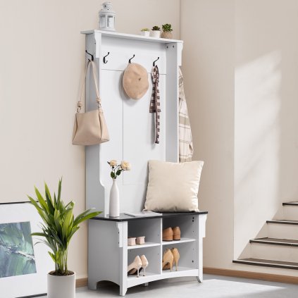 Hall Tree Dřevěný Hall Tree s lavicí 5 háky pro vstup a chodbu