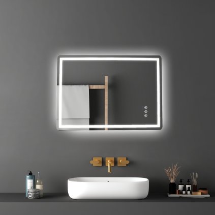 LED koupelnové zrcadlo 3 barvy, proti zamlžování, nástěnné zrcadlo na toaletní stolek 70 x 100 cm