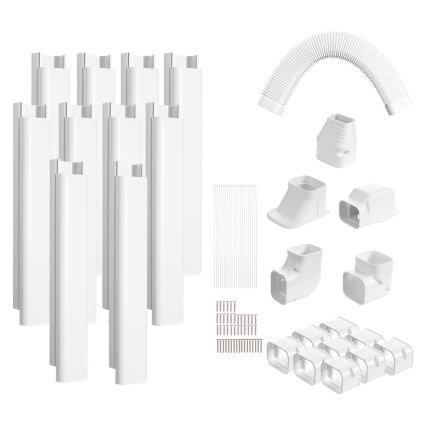 Sada mini dělených potrubí Kryt 76,2 mm W 5400 mm L, PVC dekorativní kryt potrubí pro klimatizaci s 10 rovnými kanály a kompletními součástmi Snadná instalace, lakovatelný pro tepelná čerpadla, bílá