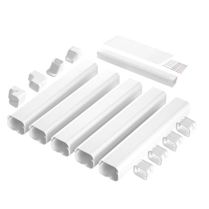 Kryt mini rozdělovacího potrubí 76,2 mm šířka 3110 mm délka, dekorativní PVC kryt potrubí pro klimatizaci s 5 rovnými kanály a kompletními komponenty, snadná instalace, natíratelný pro tepelná čerpadla, bílý