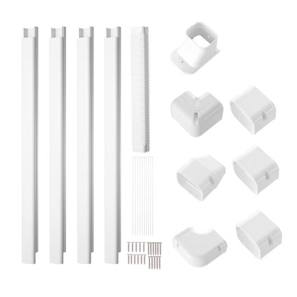 Sada Mini Split Line Kryt 76,2 mm W 4830 mm L, PVC dekorativní kryt potrubí pro klimatizaci se 4 rovnými kanály a kompletními komponenty Snadná instalace, lakovatelný pro tepelná čerpadla, bílá