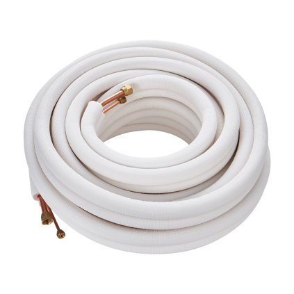 Sada 15240 mm mini děleného potrubí, 6,4 a 12,7 mm vnější měděné trubky a třívrstvá izolace, pro mini dělené chladící nebo topné čerpadlo pro klimatizaci a HVAC s balicími proužky.