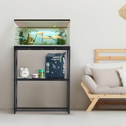 Stojan na akvárium, stojan na 20galonovou nádrž, ocelový stojan na želví nádrž o rozměrech 24,8 x 13 x 30 palců, nosnost 167,6 liber, stojan na plazí nádrž s úložným prostorem, sadou hardwaru a protiskluzovými nožičkami, černý