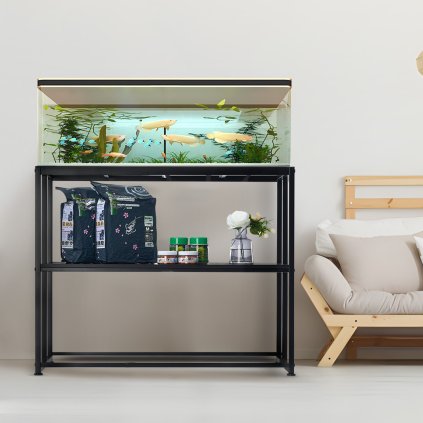 Stojan na akvárium, stojan na akvárium o objemu 40 galonů, ocelový stojan na akvárium pro želvy o rozměrech 36,5 x 18,5 x 29,5 palce, nosnost 335 liber, stojan na akvárium pro plazy s úložným prostorem, sadou hardwaru a protiskluzovými nožičkami, čer