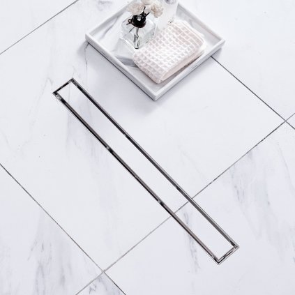 Lineární sprchový odtok 610 mm s odsazením a krytem do dlaždic, obdélníkový sprchový odtok z kartáčované nerezové oceli 304, lineární odtok s vyrovnávacími nožičkami, sítko na vlasy stříbrné barvy