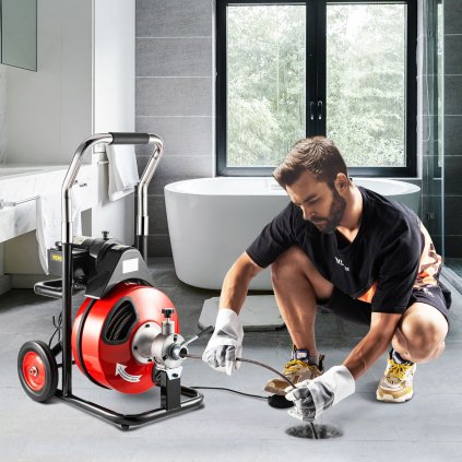 Stroj na čištění odpadů 75 stop x 3/8 palce, vhodný pro trubky o průměru 1-1/4 palce (32 mm) až 4 palce (100 mm), přenosný elektrický čistič odpadů se 2 sadami řezacích nástrojů, elektrický čistič odpadů