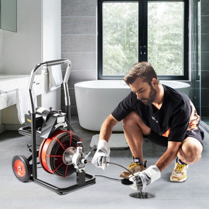 Čistič odpadů 50' x 1/2" Čisticí stroj na odpady 370W s řezacími nástroji 1750 ot./min se 4 řezacími nástroji a nožním spínačem pro potrubí 3/4"-4" (20 mm-100 mm)