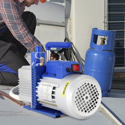 Vakuová pumpa, 10CFM 1 HP, dvoustupňová rotační lopatková pumpa, 220V 5PA, nástroj pro vzduchotechniku a vytápění, větrání a klimatizace, doplňování chladiva do automatických klimatizací, odplyňování vína a zpracování potravin, modrá
