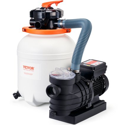 Pískové filtrační čerpadlo pro nadzemní bazény, 12palcová nádrž na pískový filtr, průtok 10 000 l/h, 0,5 HP 285 W, systém bazénových čerpadel a filtrů, kombinovaná sada s 6cestným vícecestným ventilem a sítkovým košem, pro domácí i komerční bazény