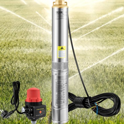 Ponorné čerpadlo do hlubinných vrtů, 550 W 230 V / 50 Hz, průtok 50 l/min, výška 89 m, kabel 20 m a automatický tlakový spínač, vodní čerpadla z nerezové oceli o průměru 7,6 cm pro průmyslové, zavlažovací a domácí použití, vodotěsné IP68