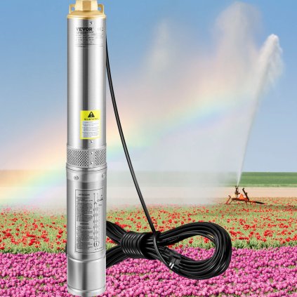 Ponorné čerpadlo do hlubinných vrtů, 750 W 230 V / 50 Hz, průtok 100 l/min, výška 66 m, odolnost proti písku <5 %, elektrický kabel 20 m, 7,6 cm nerezová vodní čerpadla pro průmyslové, zavlažovací a domácí použití, vodotěsné IP68