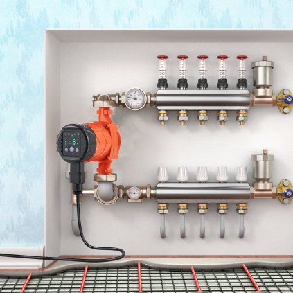 Oběhové čerpadlo teplé vody Energeticky úsporné vysoce účinné oběhové čerpadlo ECM motor s permanentními magnety 220 V 45 W, maximální průtok 60 l/min, maximální výtlak 6 m, závitové připojení 1-1/2", 5 inteligentních režimů řízení Nízká hlučnost