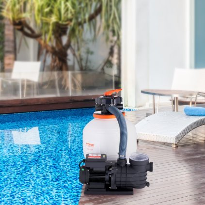 Pískové filtrační čerpadlo do bazénu nad zemí, nádrž na pískovou filtraci o průměru 14 palců, průtok 13 000 l/h, výkon 0,75 HP 450 W, systém bazénového čerpadla a kombinovaná sada filtrace s 6cestným vícecestným ventilem a filtračním košem pro domácí