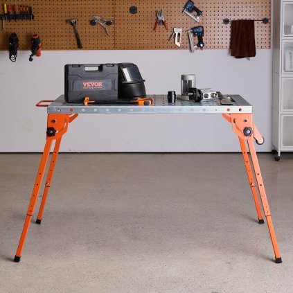 Skládací pracovní stůl svářečský 123 cm x 53 cm, nosnost 236 kg, s nastavitelnou výškou ve 4 úrovních