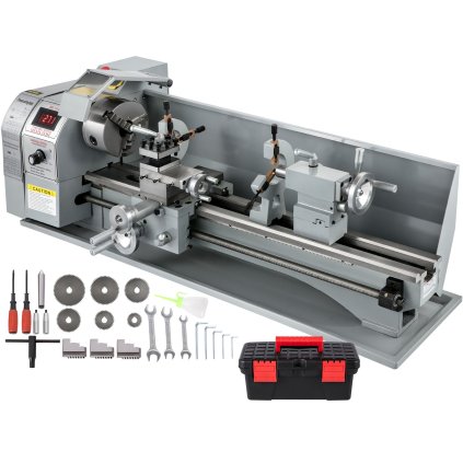 1100W mini kovový soustruh 220MMx750MM kovový soustruh s proměnnou rychlostí, otáček za minutu, digitální frézka na kovový soustruh s 3čelisťovým sklíčidlem, kuželem vřetena MT5, kuželem koníku MT2