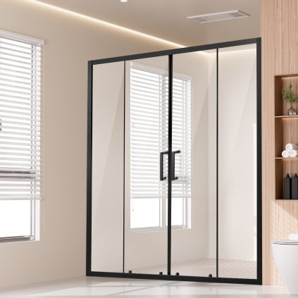 Částečně bezrámové sprchové dveře 57,7-59" x 70" Tvrzené sklo 1/4" Matná černá