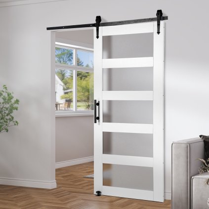 Sada dveří do stodoly a kování Sada posuvných dveří do stodoly ze dřeva a skla 42" x 84"