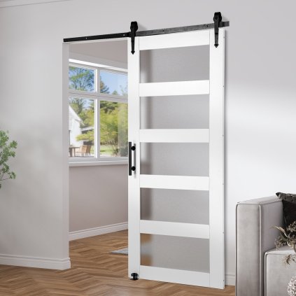 Sada dveří do stodoly a kování Sada posuvných dveří do stodoly ze dřeva a skla 32" x 84"