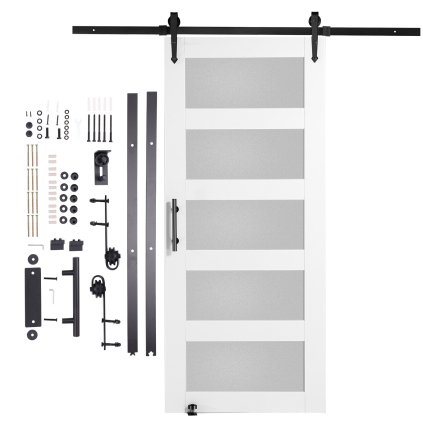 Sada dveří do stodoly a kování Sada posuvných dveří do stodoly ze dřeva a skla 36" x 84"