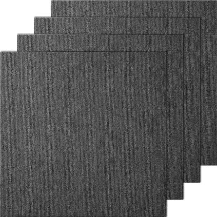 Kobercové dlaždice opakovaně použitelné, kobercové čtverce 20"x 20" s připevněnou výplní, měkké polstrované kobercové dlaždice, snadná instalace DIY do ložnice, obývacího pokoje, interiéru, exteriéru (20 dlaždic, tmavě šedé)