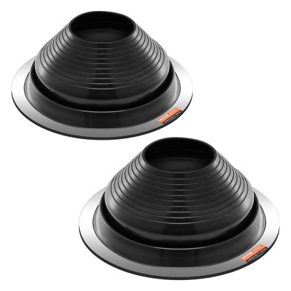 2 ks kovových střešních krytů pro trubky o průměru 6"-11" (13-28 cm), černé, EDPM
