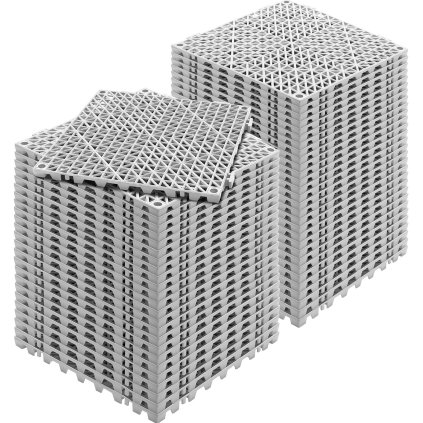 Modulární propletené podložky, balení 50 kusů, drenážní rohože 30 x 30 cm, měkké PVC propletené drenážní dlaždice, protiskluzové drenážní otvory pro toaletu, koupelnu, kuchyň, bazén, mokré prostory, šedá