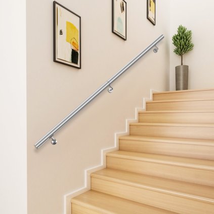 Schodišťové zábradlí 6 stop (1,8 m) schodišťové zábradlí z nerezové oceli, moderní zábradlí na schody, nosnost 200 liber (90 kg), vnitřní zábradlí na schody, nástěnné schodišťové zábradlí s nástěnnými konzolami, koncové krytky, rychlá instalace