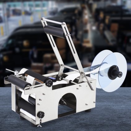 Poloautomatický etiketovací stroj na kulaté lahve MT-50, nastavitelný etiketovací stroj na lahve, aplikátor etiket 50 ks/min pro lahve 12-90 mm