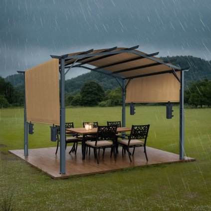 Venkovní zatahovací pergola 10x10 stop s klenutým vrcholem z kovu