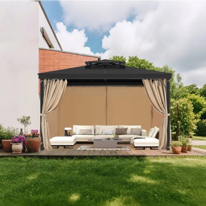 Závěs na altán pro soukromí, nepromokavý, khaki, 3 x 3 x 1,8 m