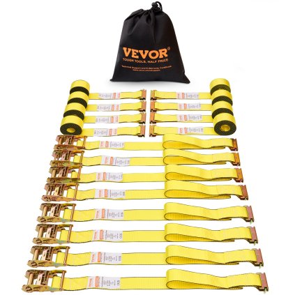 Upevňovací popruhy s ráčnou (8 ks), pevnost v tahu 4400 lb, nekonečná ráčna E-Track s 8 prémiovými upevňovacími popruhy 2" x 15' pro vysokou životnost, pro stěhování a zajištění nákladu, spotřebičů a zahradní techniky