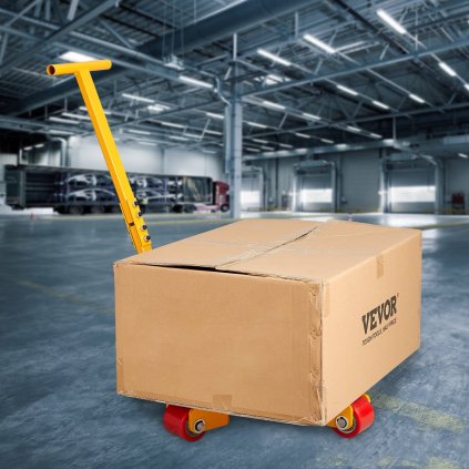Vozík na strojní skateboard, 6614 LBS/3T Průmyslový strojní stěhovák s rukojetí, Pohyblivý strojní skateboard z uhlíkové oceli se 3 otočnými PU koly o 360°, Protiskluzový kryt s otočením o 360° pro sklad, dílnu