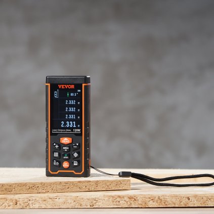 Laserový dálkoměr, 122 m, přesnost ±1,6 mm, paměť pro 100 skupin, ft/m/in/ft+in, 61 mm barevný LCD displej, pythagorejská věta, měření vzdálenosti, plochy a objemu
