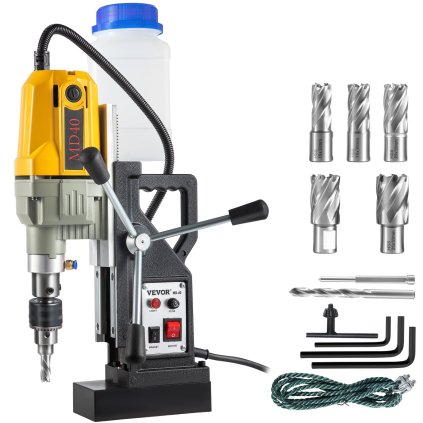 Magnetická vrtačka, 1100 W, průměr vrtání 1,57", přenosná elektrická magnetická vrtačka s 7 bity, maximální rychlost 580 ot./min., vrtačka pro jakýkoli povrch a domácí vylepšení