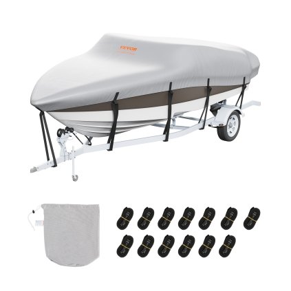 Kryt lodi, 5180-5790 mm, vodotěsný kryt lodi na přívěs, 600D PU Oxford námořní kvality, s krytem motoru a přezkami, pro V-trup, Tri-Trup, Fish Ski Boat, Runabout, Bass Boat, šedý