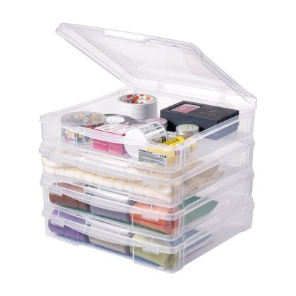 Úložný papír na scrapbooking, balení 4 kusů, stohovatelné plastové krabice na deskové hry, průhledné pouzdro