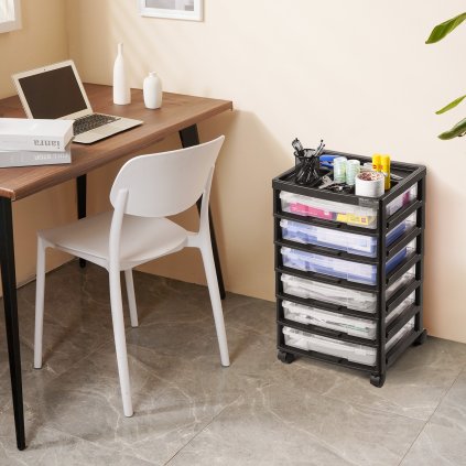 Úložný vozík na scrapbooky s 6 patry, velká kapacita, 6 průhledných pouzder, černý