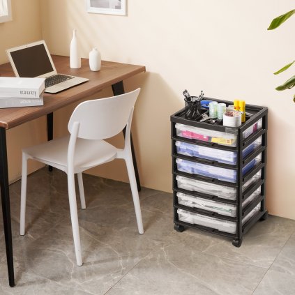 Úložný vozík na scrapbooking, 6patrový, velká kapacita, s organizérem nahoře, černý