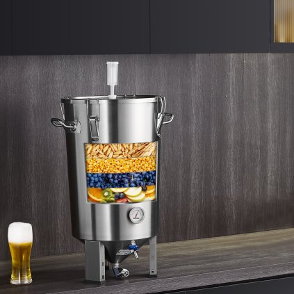 Konvice z nerezové oceli 304, fermentor piva o objemu 30 l, fermentor na pivovar, domácí potřeby pro vaření piva se základnou, konvice s víkem, rukojetí, ventilem, kohoutkem, teploměrem