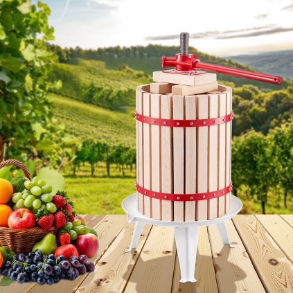 Ruční lis na ovocné víno, lis na výrobu vína, dřevěný koš o objemu 18 l/4,75 galonu