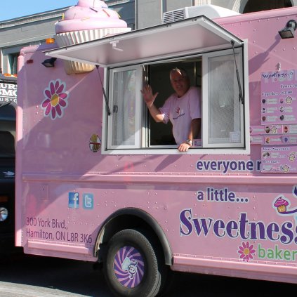 Stánek s občerstvením, servírovací okno, food truck, servisní markýza, 122 cm D x 91 cm Š