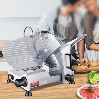 Kráječ masa pro komerční účely, elektrický kráječ lahůdek 240 W, čepel z uhlíkové oceli 10 palců, elektrický kráječ masa 350–400 ot./min, nastavitelná tloušťka 0–0,47 palce pro komerční i domácí použití