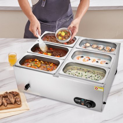Komerční elektrický ohřívač jídla na pracovní desku, bufet, 6*5Qt, pánev Bain Marie