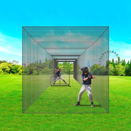 Síť na baseballové pálky, profesionální softballová síť na trénink odpalování baseballových pálek, přenosná síť na trénink s dvířky a přepravní taškou, odolná uzavřená PE síťovina, 17,5 m (pouze síťovina)
