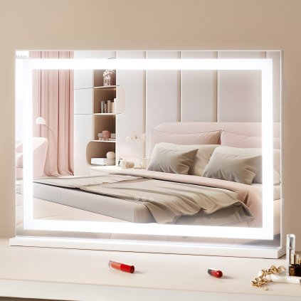 Osvětlené kosmetické zrcátko, 3barevné, s USB, stolní, nástěnný držák, 84,5 x 53,4 cm